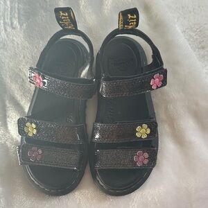 Dr. Martens Kids Black Sandals with Colorful Floral Details